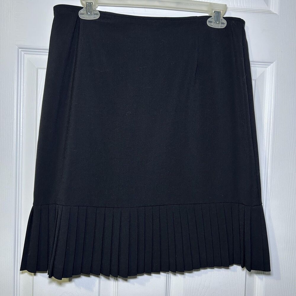 Pantology Skirt Women's 10 Black Knit Stretch Pleated Hem Knee Length Office